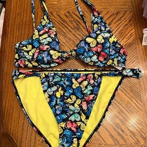 No Boundaries Butterfly Print Bikini - Black, Yellow, Blue, Red